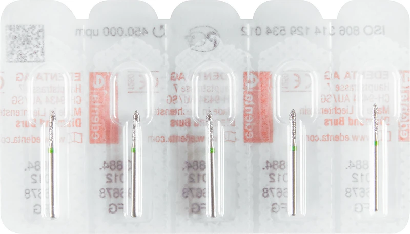 Diamanten 884  Packung  5 Stück grün grob, FG, Figur 129 Zylinder Spitze, 6 mm, ISO 012