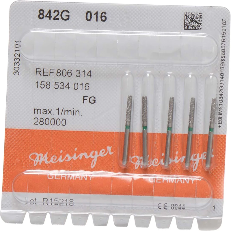 Diamanten 842  Packung  5 Stück grün grob, FG, Figur 158 Zylinder abgerundet, 8 mm, ISO 016