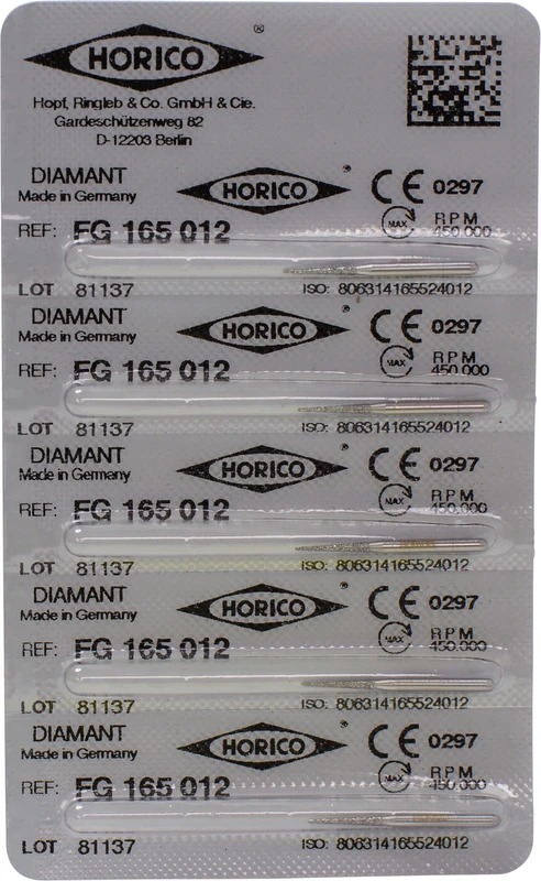 Diamantschleifer 165  Packung  5 Stück FG, Figur 165, 8 mm, ISO 012