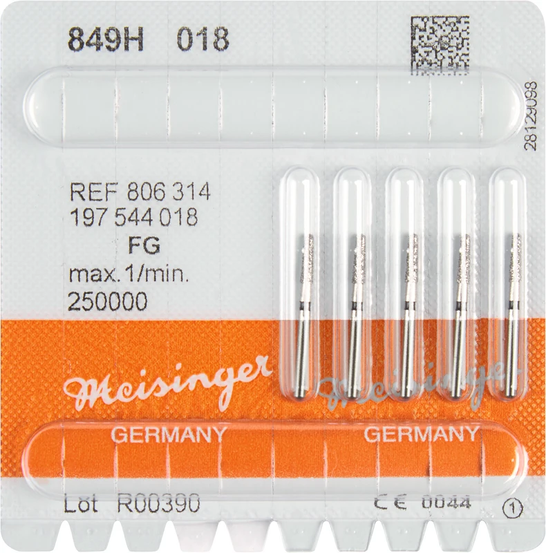 Diamanten 849  Packung  5 Stück rot fein, FG, Figur 197 Konus rund, 7 mm, ISO 025