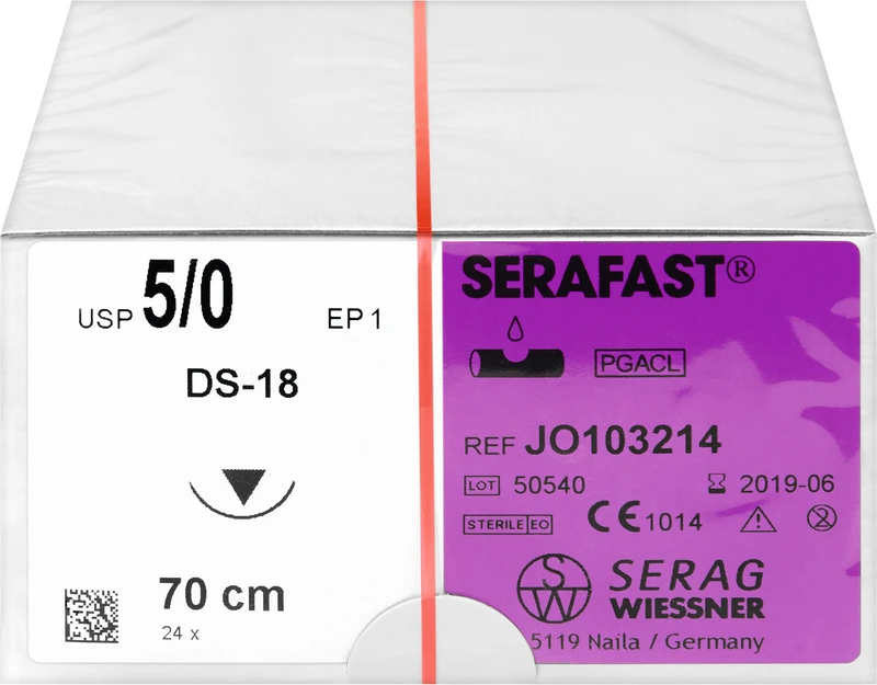 SERAFAST®   Packung  24 Stück, violett, 70 cm, DS18, 3\8 Kreis, schneidend, 18 mm, USP 5\0