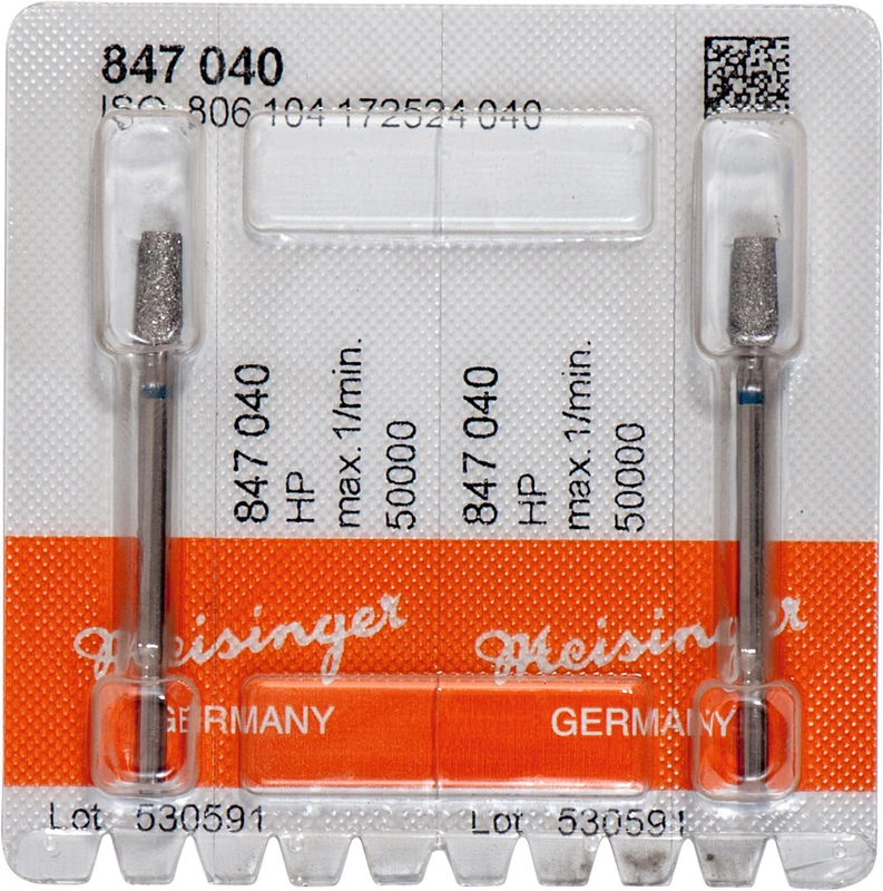 Diamanten 847  Packung  2 Stück blau mittel, FG, Figur 172 konisch, Kante scharf, 9 mm, ISO 040