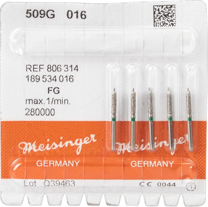 Diamanten 509  Packung  5 St. grün grob, FG, Fig. 189 Par. Hohlkehle m. Führungsspitze, 8 mm, ISO 016