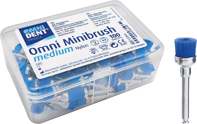 Omni Minibrush  Packung  100 Stück Nylonborsten medium, blau