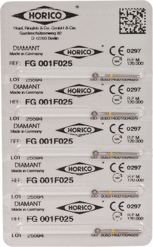 Diamantschleifer 001  Packung  5 Stück gelb x-fein, FG, Figur 001, ISO 025