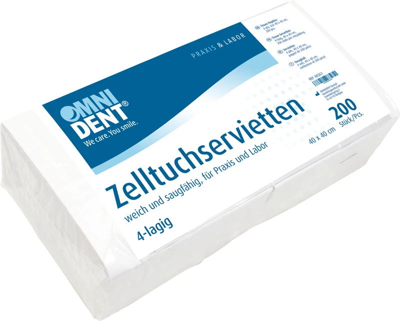 Zelltuchservietten  Packung  200 Stück weiß, 40 x 40 cm, 4-lagig