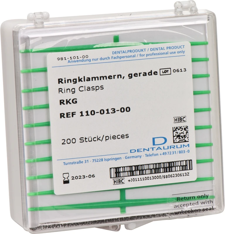Wachsretention  Packung  200 Ringklammern gerade grün, Standard