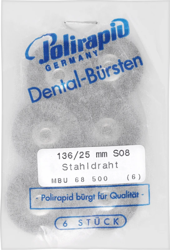 Miniaturbürsten Draht  Packung  6 Stück unmontiert, Stahldraht, Ø 25 mm, Draht: 0,08 mm