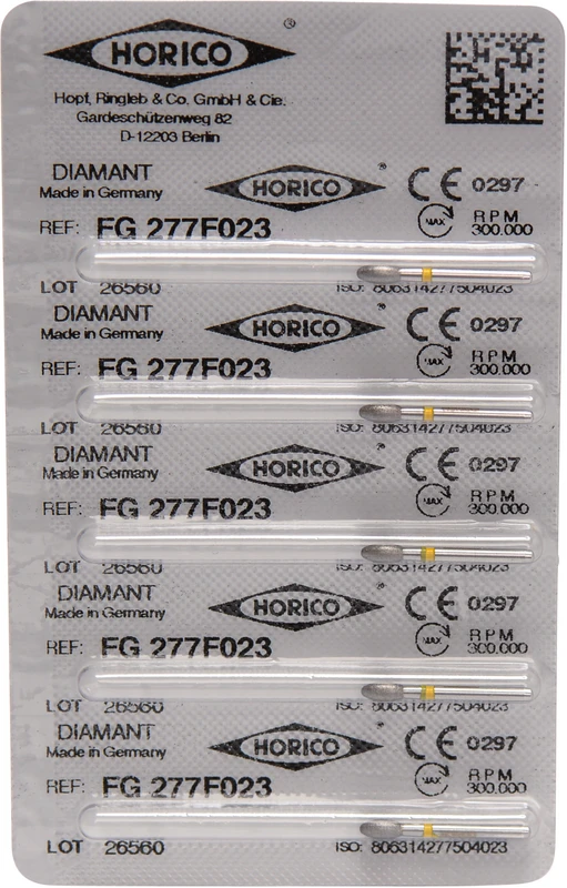 Diamantschleifer 277  Packung  5 Stück gelb x-fein, FG, Figur 277, 4,5 mm, ISO 023