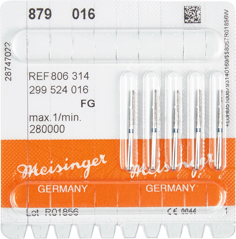 Diamanten 879  Packung  5 Stück blau mittel, FG, Figur 299 Torpedo konisch, 10 mm, ISO 016