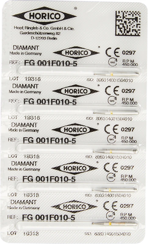 Diamantschleifer 001  Packung  5 Stück gelb x-fein, FG, Figur 001, ISO 010