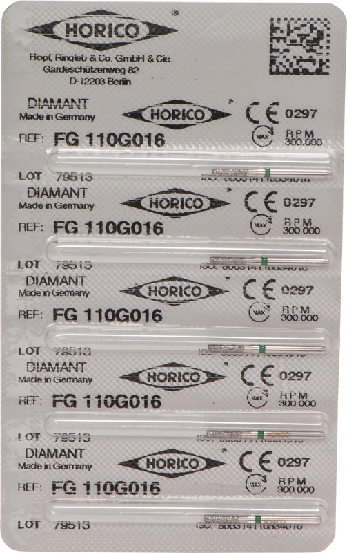 Diamantschleifer 110  Packung  5 Stück grün grob, FG, Figur 110, 6 mm, ISO 016