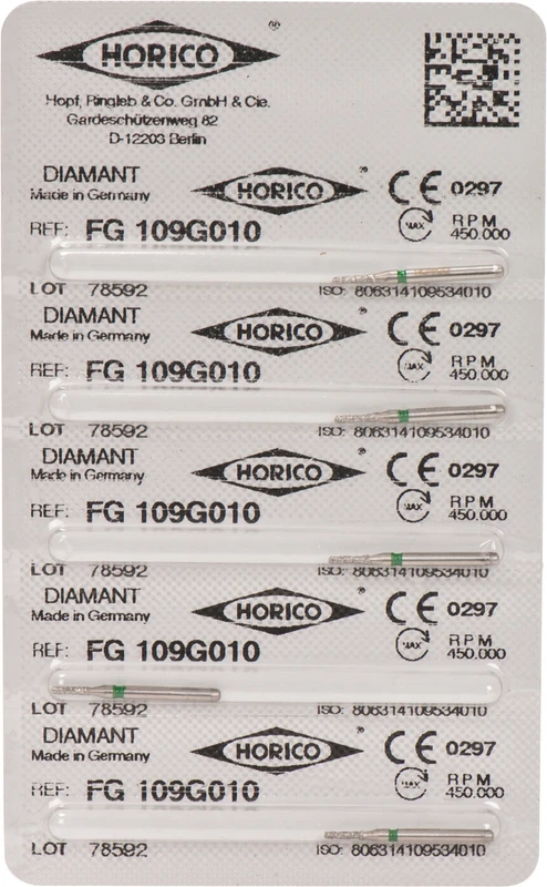 Diamantschleifer 109  Packung  5 Stück grün grob, FG, Figur 109, 4 mm, FG, Figur 109, 4 mm, ISO 010