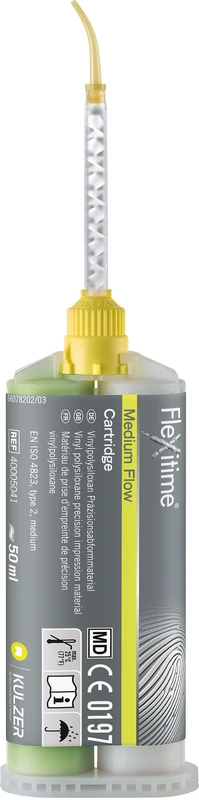 Flexitime®  Packung  2 x 50 ml Doppelkartusche Medium Flow, zähfließend, 6 Mischkanülen gelb 1:1