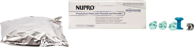 NUPRO® mit NovaMin®   Packung  175 x 1,4 g Single Dose Minze mit Fluorid, 1 Prophy Grip, 1 Prophy Ring