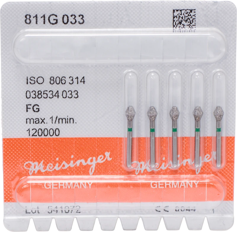 Diamanten 811  Packung  5 Stück grün grob, FG, Figur 038 Doppelkegel, 4 mm, ISO 033