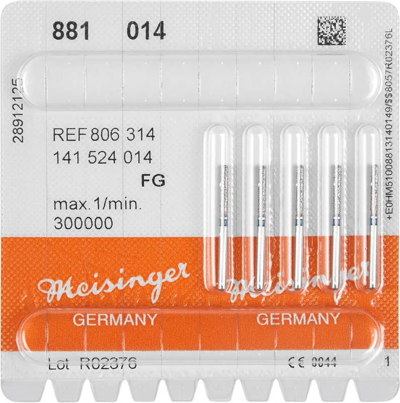 Diamanten 881  Packung  5 Stück blau mittel, FG, Figur 141 Zylinder rund, 8 mm, ISO 014