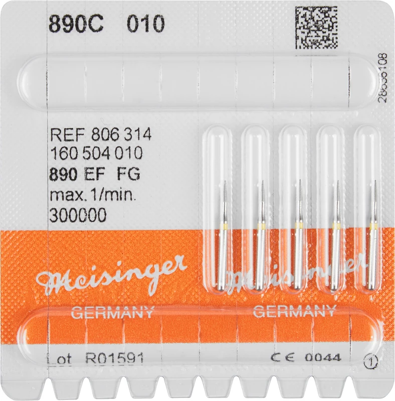 Diamanten 890  Packung  5 Stück gelb extra fein, FG, Figur 160 Nadel konisch spitz, 4 mm, ISO 010