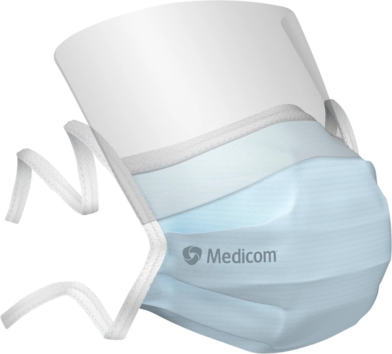 Medicom® SafeMask® SofSkin® fog-free medizinischer Mundschutz  Packung  25 Stück blau, mit Visier, mit Bindebändern