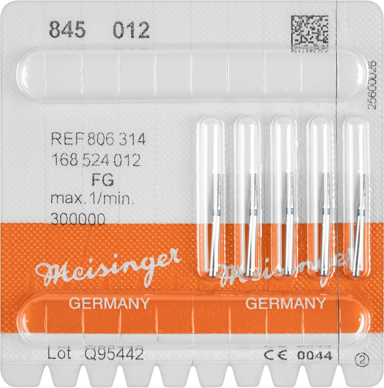 Diamanten 845  Packung  5 Stück blau mittel, FG, Figur 168 Konus Kante scharf, 4 mm, ISO 012