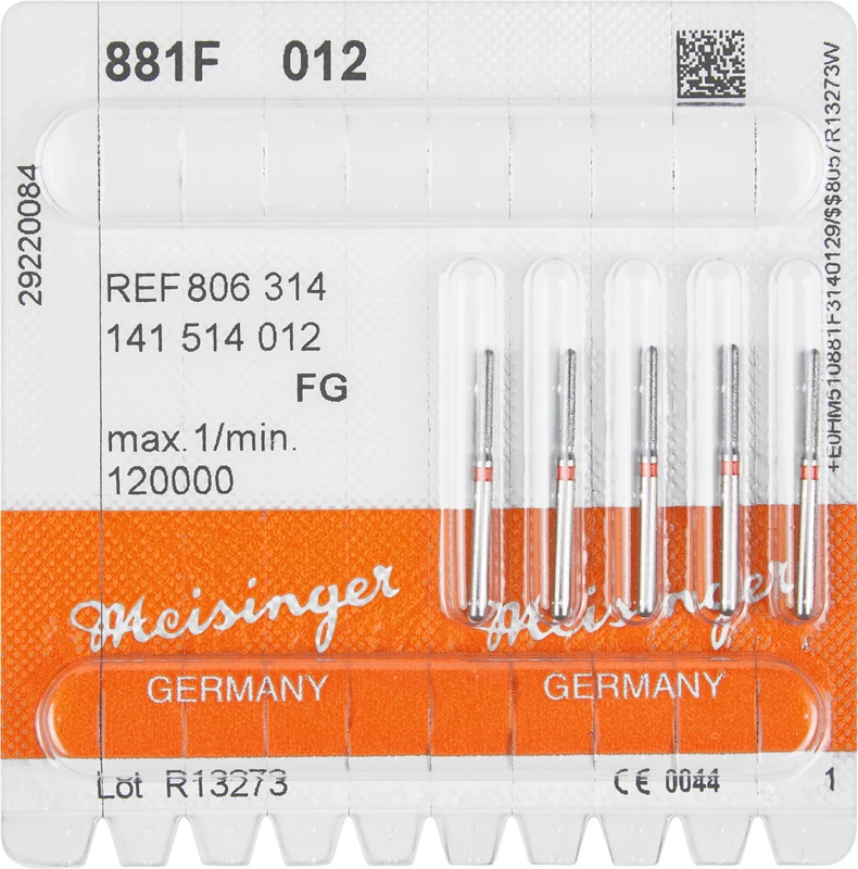 Diamanten 881  Packung  5 Stück rot fein, FG, Figur 141 Zylinder rund, 8 mm, ISO 012