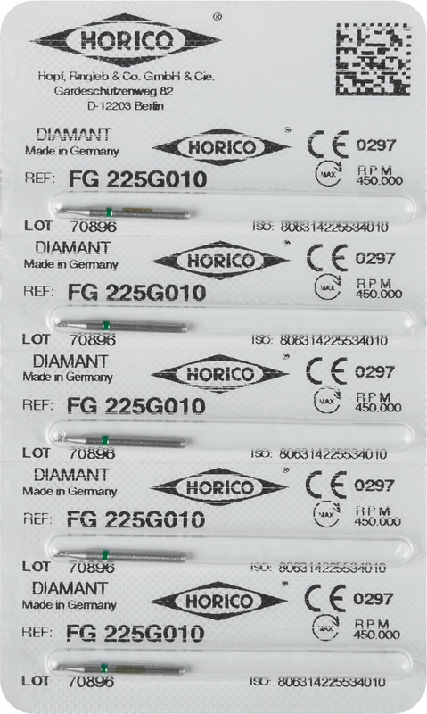 Diamantschleifer 225  Packung  5 Stück grün grob, FG, Figur 225, 2 mm, ISO 010