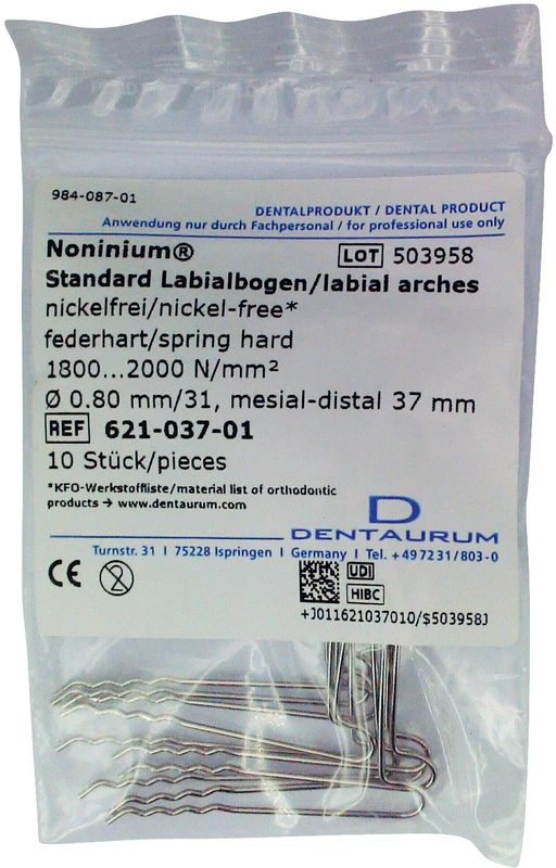 Noninium® Draht  Packung  10 Standard Labialbögen, Länge 37 mm