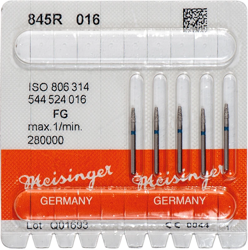 Diamanten 845  Packung  5 Stück blau mittel, FG, Figur 544 Konus Kante abgerundet, 4 mm, ISO 016