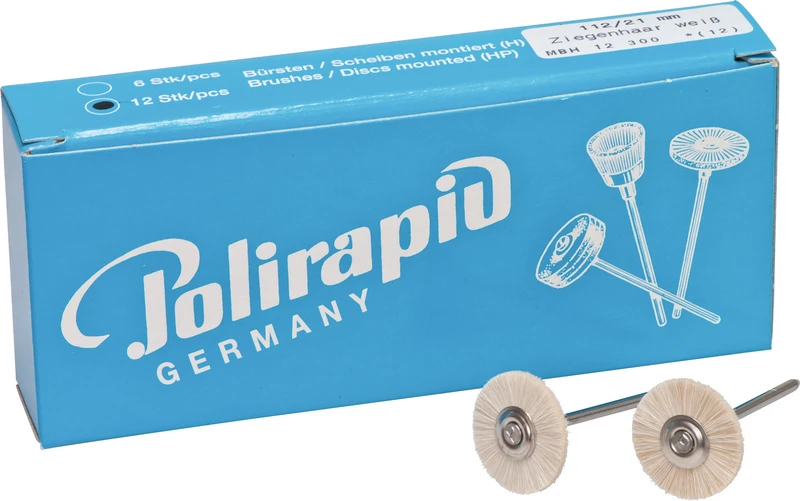 Miniaturbürsten Ziegenhaar  Packung  12 Stück HP, weiß sehr weich, Ziegenhaar, Ø 21 mm