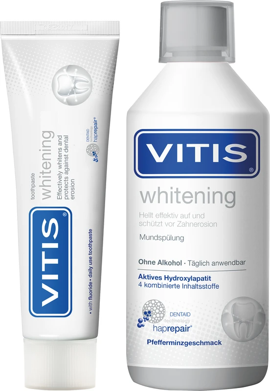 VITIS® whitening Zahnpasta  Set 2in1  100 ml Zahnpasta, 500 ml Mundspülung