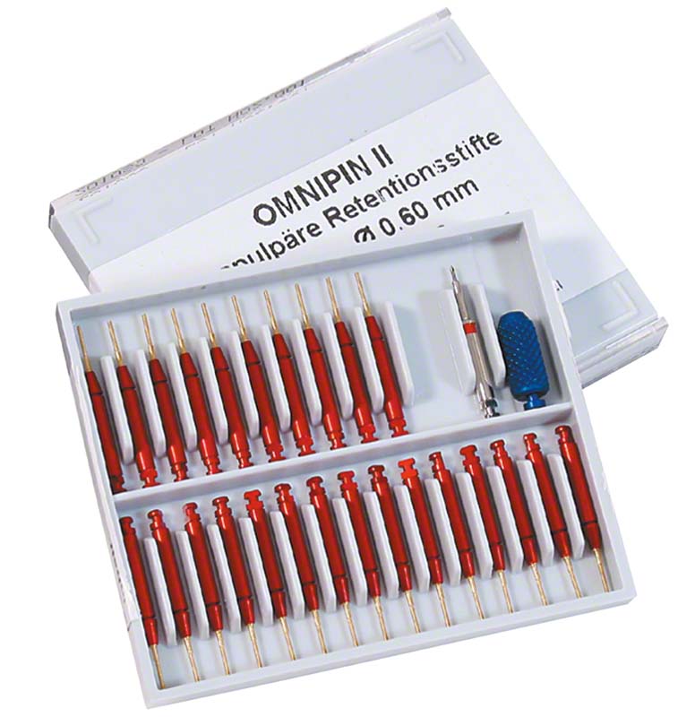 OMNIPIN II  Starter Kit  25 montierte Stifte klein, rot\gold, .021  \0,6 mm, 1 Bohrer, 1 Handgriff