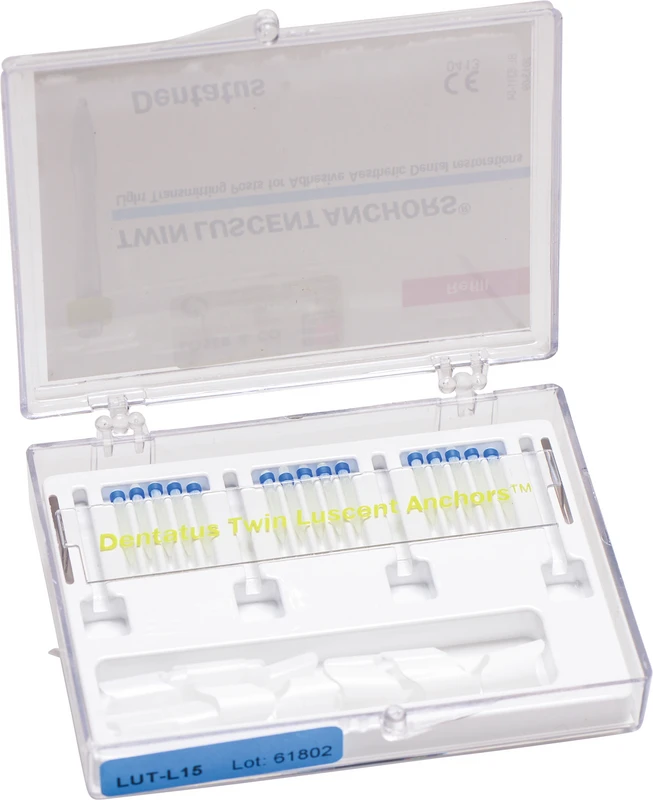 Twin Luscent Anchors® Wurzelstifte  Packung  15 Stück Größe L, blau, 15 Stumpfaufbauhülsen