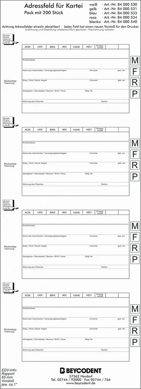 Adressfeldstreifen 530  Packung  200 Stück weiß