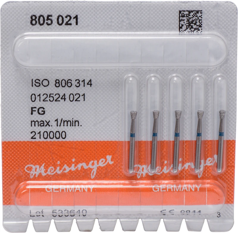 Diamanten 805  Packung  5 St. blau mittel, FG, Fig. 012 umgek. Kegel, Kante scharf, 2,3 mm, ISO 021