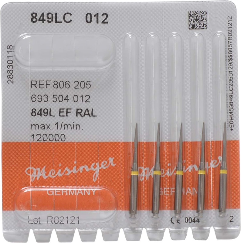 Diamanten 849  Packung  5 Stück gelb extra fein, RA L, Figur 693 Konus rund, 6 mm, ISO 012