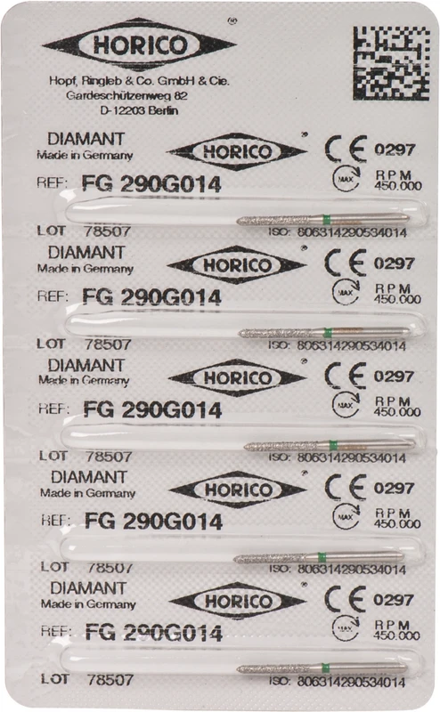 Diamantschleifer 290  Packung  5 Stück grün grob, FG, Figur 290, 10 mm, ISO 014