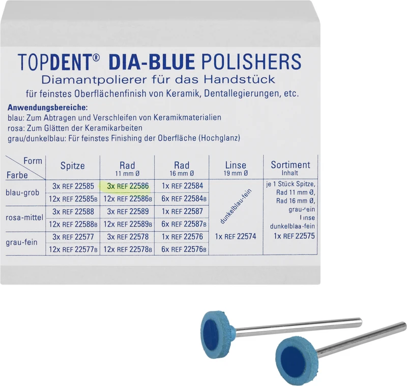 TOPDENT DIA-BLUE-Polierer  Packung  3 Stück HP, blau grob, kleines Rad, 11 x 2 mm