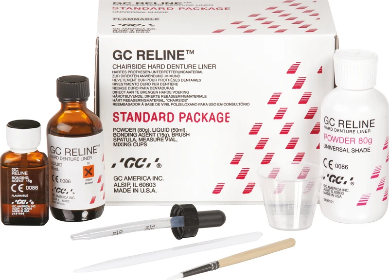 GC RELINE  Einführungspackung  80 g Pulver rosa universal, 50 ml Flüssigkeit, Zubehör