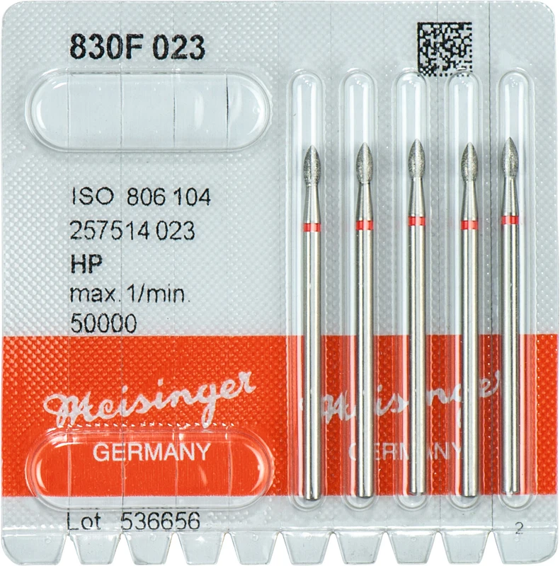 Diamanten 830  Packung  5 Stück rot fein, HP, Figur 257 Birne, 5 mm, ISO 023