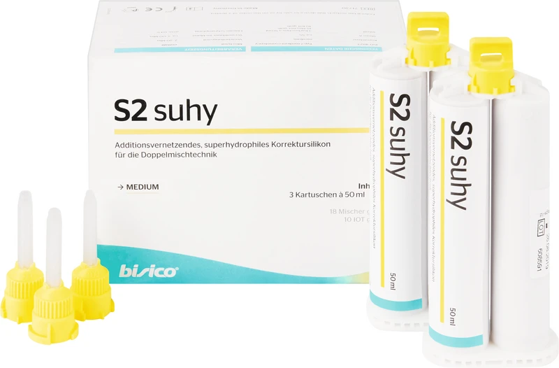 S2 suhy  Packung  3 x 50 ml Doppelkartusche medium, 18 Mischer gelb