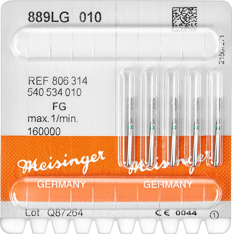 Diamanten 889  Packung  5 Stück grün grob, FG, Figur 540 lang, Flamme, 4 mm, ISO 010
