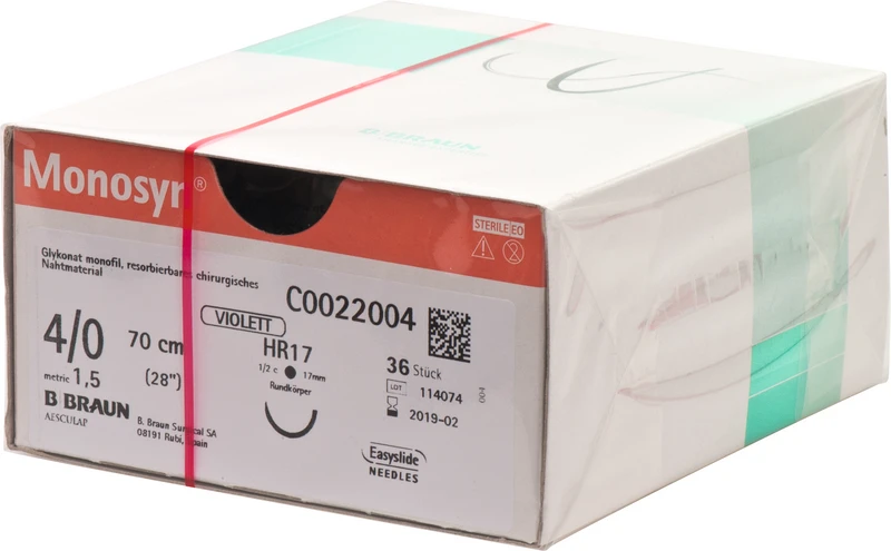 Monosyn®  Packung  36 Stück violett, 70 cm, HR17, 1\2 Kreis, Rundkörper, 17 mm, USP 4\0