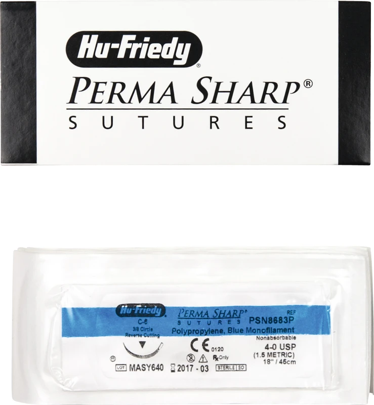 Perma Sharp Polypropylen  Packung  12 Stück blau, 45 cm, C-6, 3\8 Kreis, schneidend, Rückstich, 18,7 mm, USP 4\0