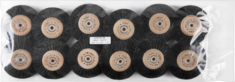 Labor Rundbürsten  Packung  12 Stück mit HK, 3-reihig, Chungking schwarz, spitz, Kern: Ø 40 mm, Außen: Ø 80 mm