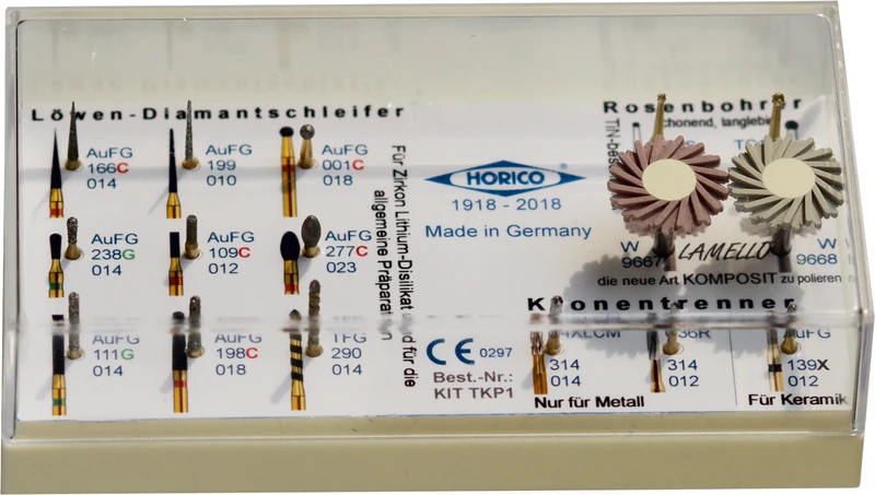 Jubiläumskit TKP1  Kit  9 Diamantschleifer, 2 Rosenbohrer, 2 Polierer, 3 Kronentrenner
