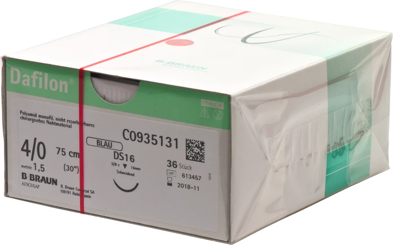 Dafilon®  Packung  36 Stück blau, 75 cm, DS16, 3\8 Kreis, schneidend, 16 mm, USP 4\0