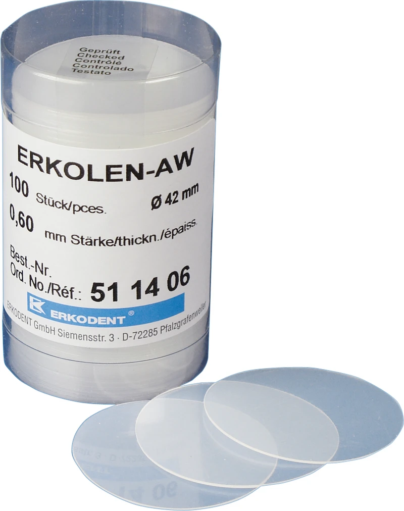 ERKOLEN-AW  Packung  100 Stück transparent, Ø 42 mm, Stärke 0,6 mm