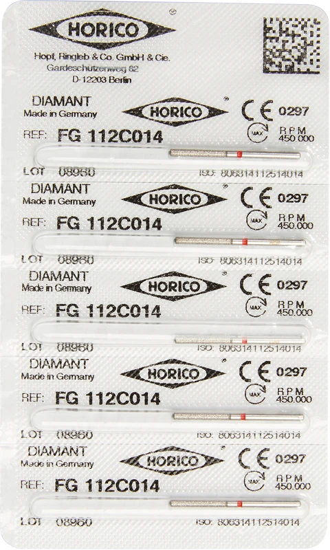 Diamantschleifer 112  Packung  5 Stück rot fein, FG, Figur 112, 10 mm, ISO 014