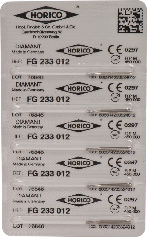 Diamantschleifer 233  Packung  5 Stück FG, Figur 233, 2,6 mm, ISO 012