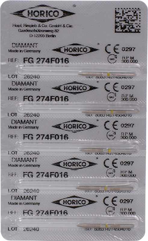 Diamantschleifer 274  Packung  5 Stück gelb x-fein, FG, Figur 274, 10 mm, ISO 016